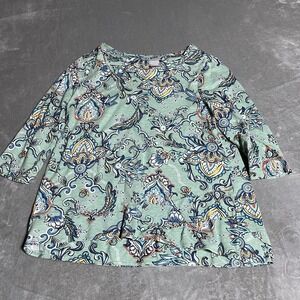 Chicos Top Womens Large Kaleidoscope Paisley Crossover Hem Slub Cotton Scoop